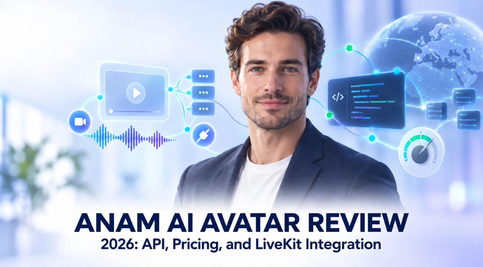 Anam AI Avatar 评测封面，展示实时演示者、音频、API 和全球交付控制