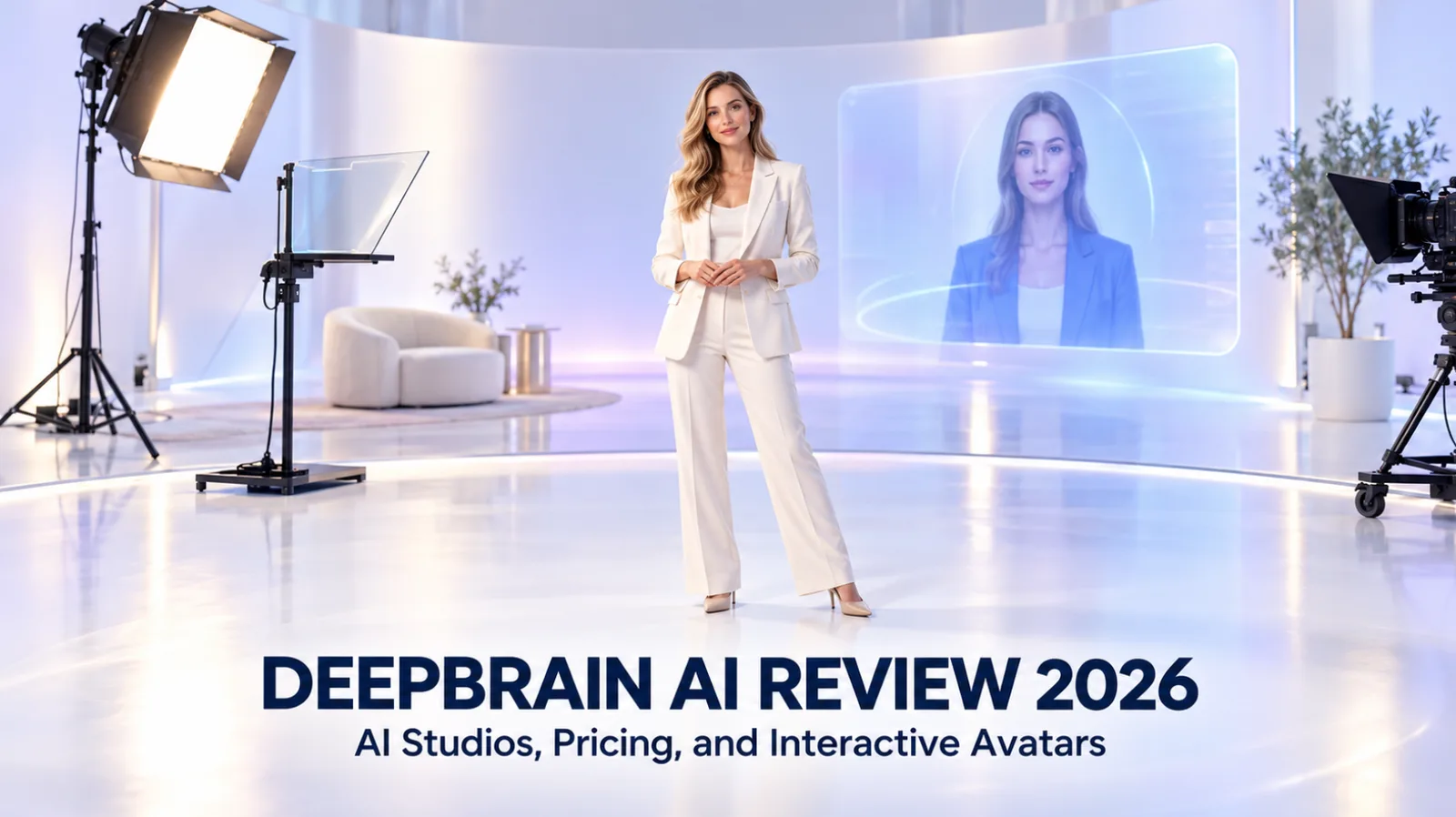 A presenter in an AI video studio with a live interactive avatar preview