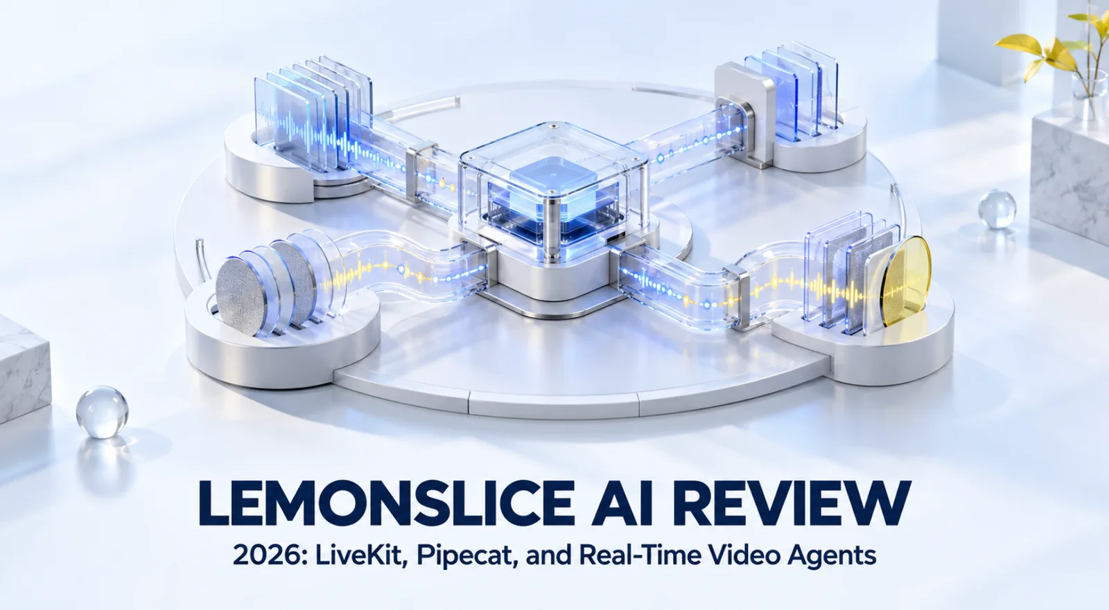 A four-way real-time media pipeline representing voice, transport, and avatar video processing