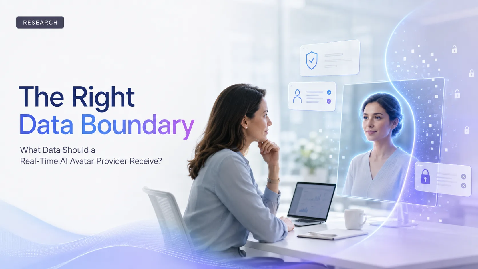 A SaaS user reviewing an AI avatar beside consent and data-security panels.